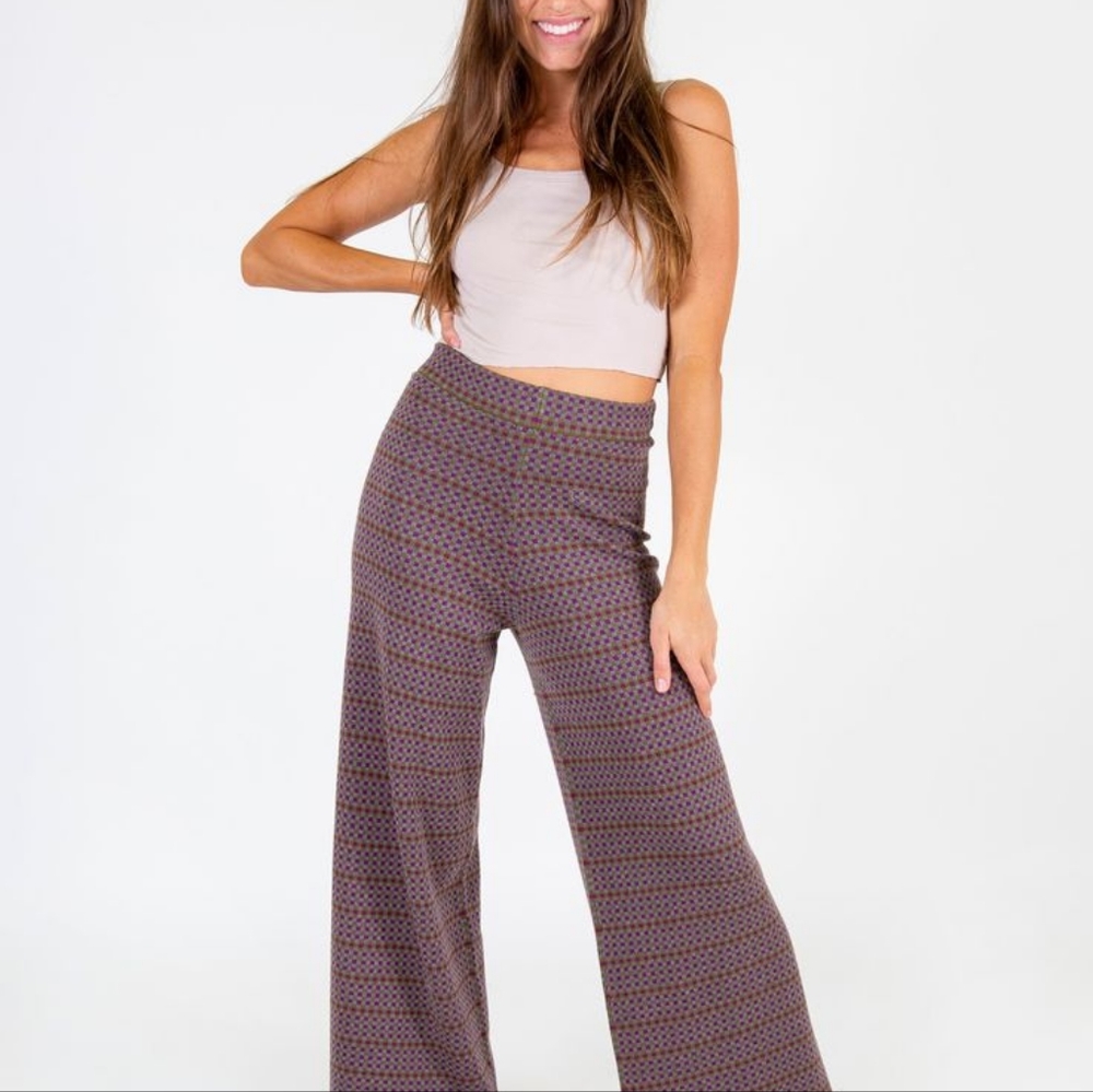 NATURAL LIFE Wide Leg Pants in Purple and Brown